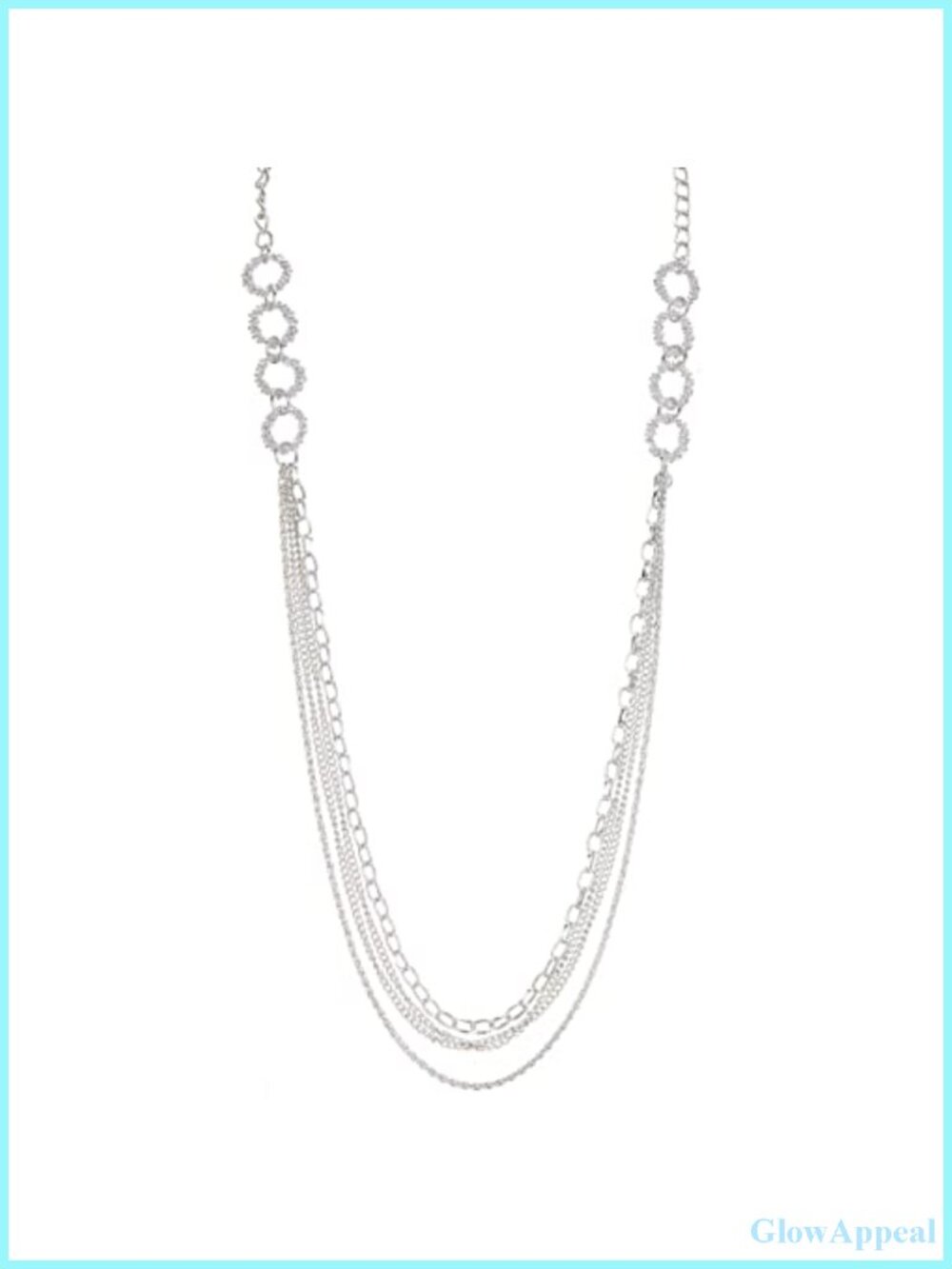 Layered Long Necklace Crystal Beaded Statement Silver Chain